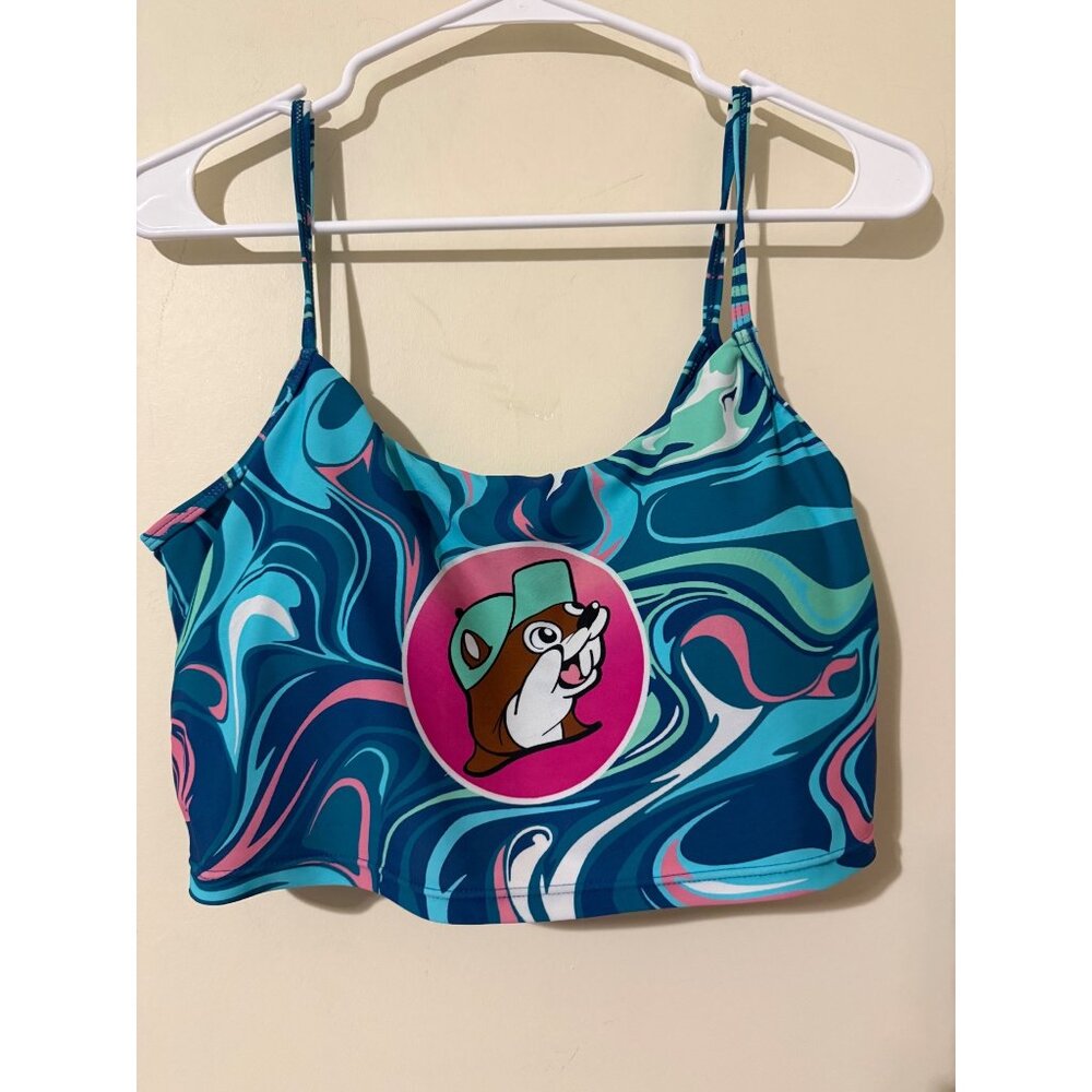 Buc-ee's Women's Blue Swirl Logo Swim Top Large * Top Only